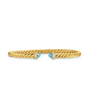 Cablespira Flex Bracelet in 18K Yellow Gold with Blue Topaz and Diamonds, 4mm, Size Medium