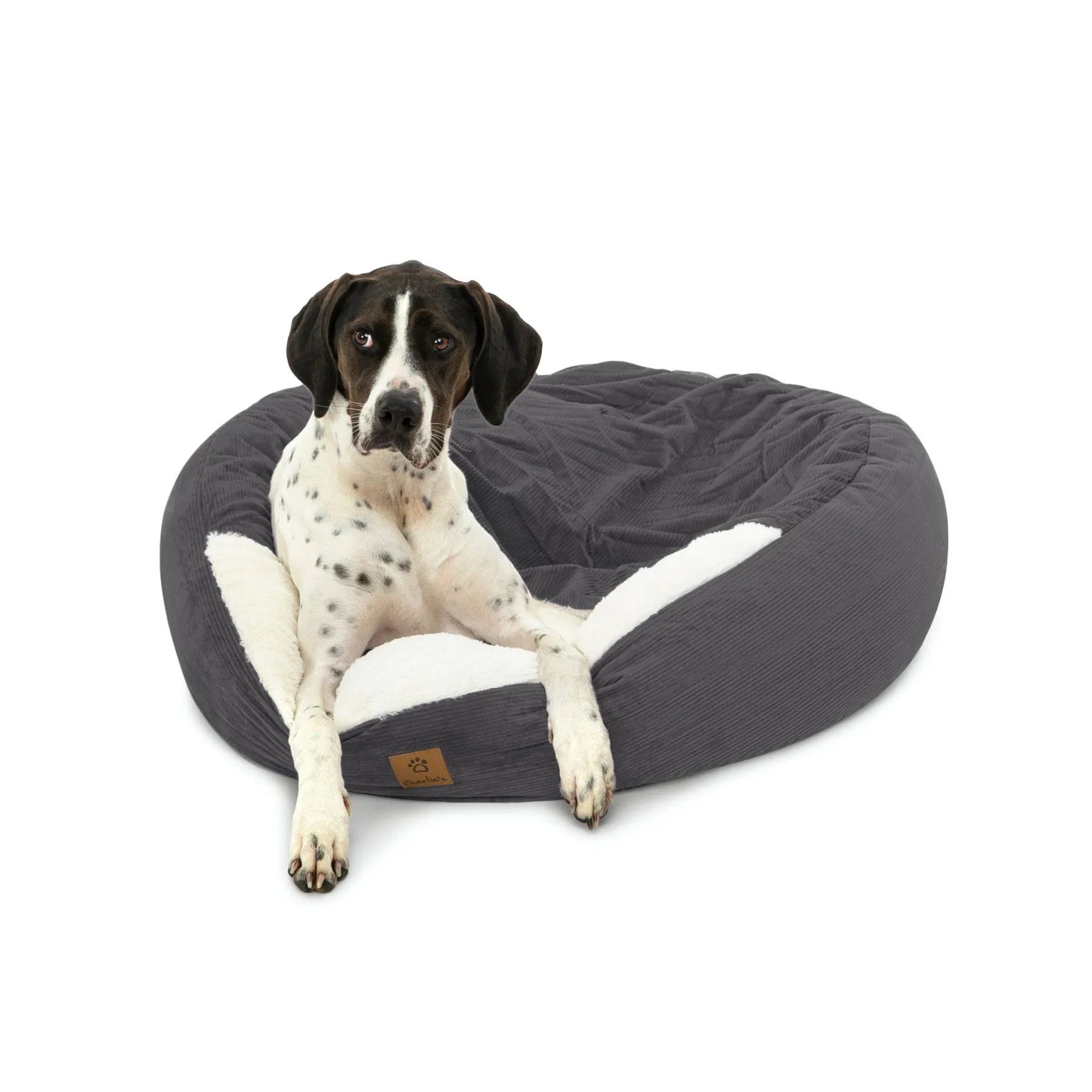 Charlie's Snookie Hooded Corduroy Calming Dog Bed Charcoal Small