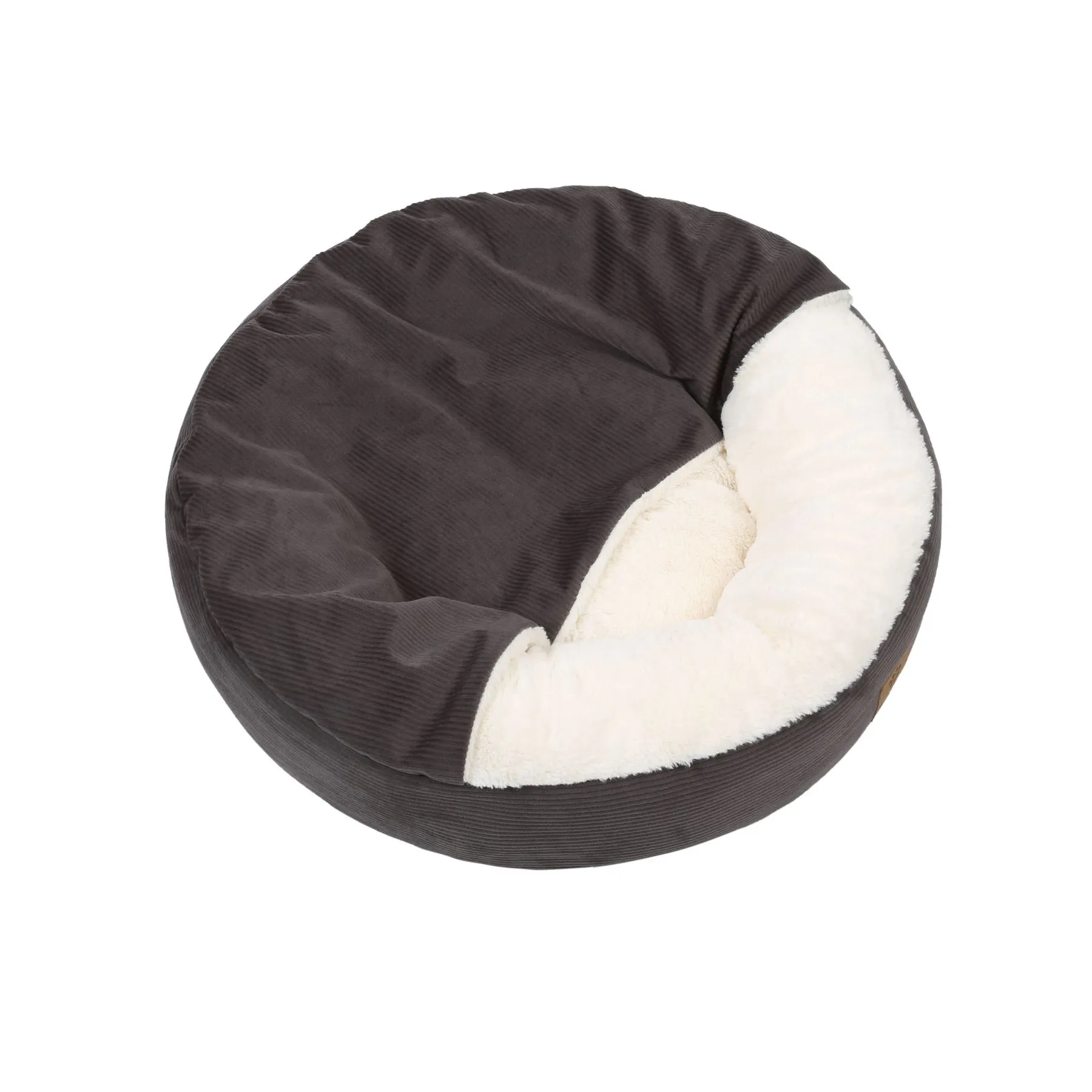 Charlie's Snookie Hooded Corduroy Calming Dog Bed Charcoal Small