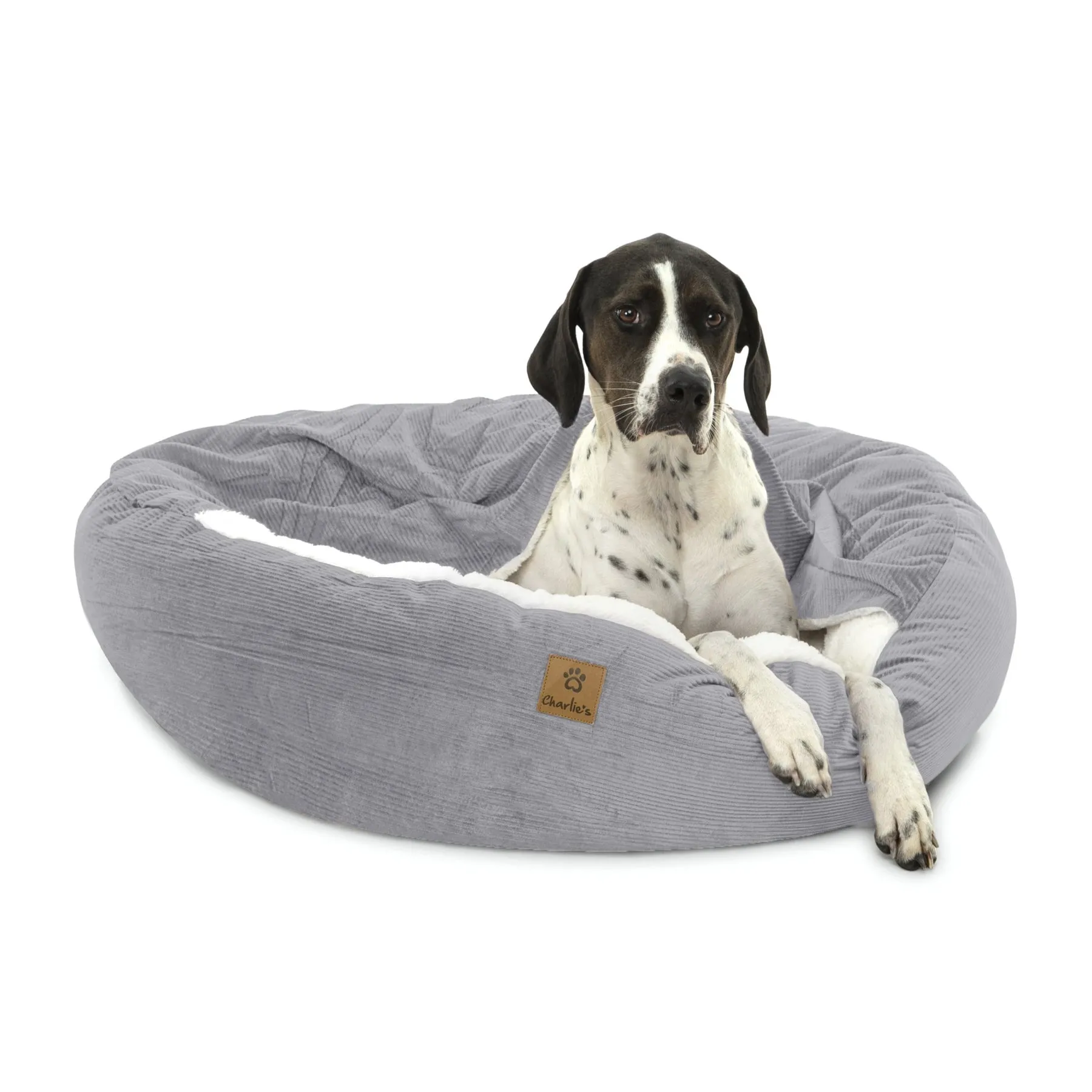 Charlie's Snookie Hooded Corduroy Calming Dog Bed Dove Grey Medium