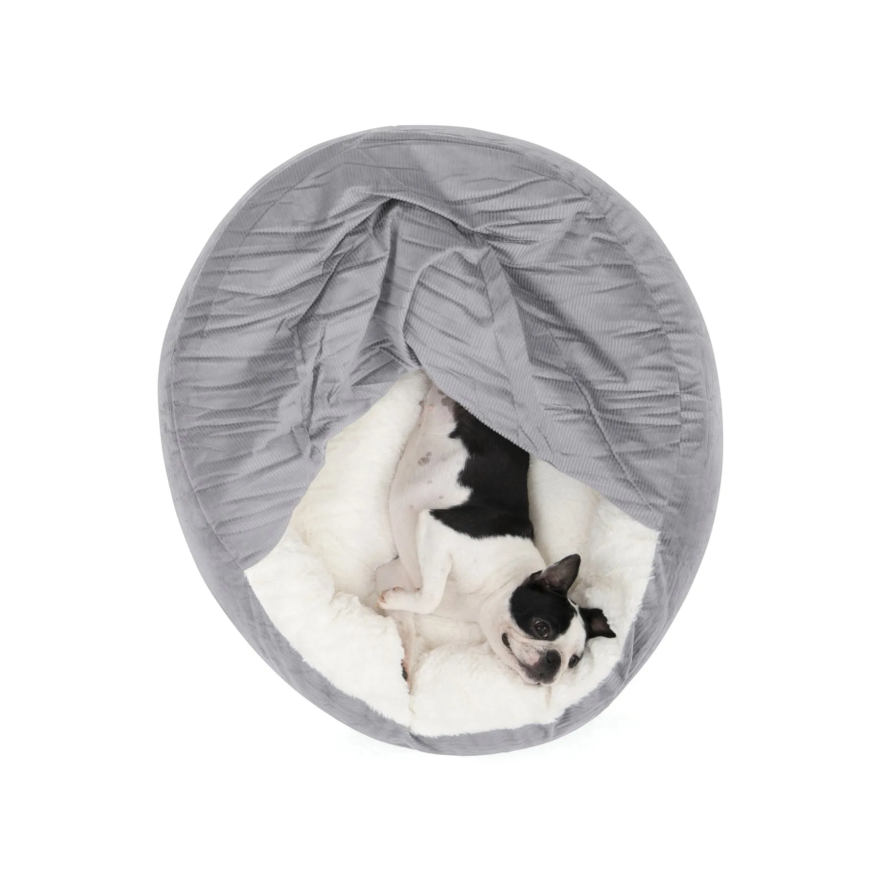 Charlie's Snookie Hooded Corduroy Calming Dog Bed Dove Grey Medium