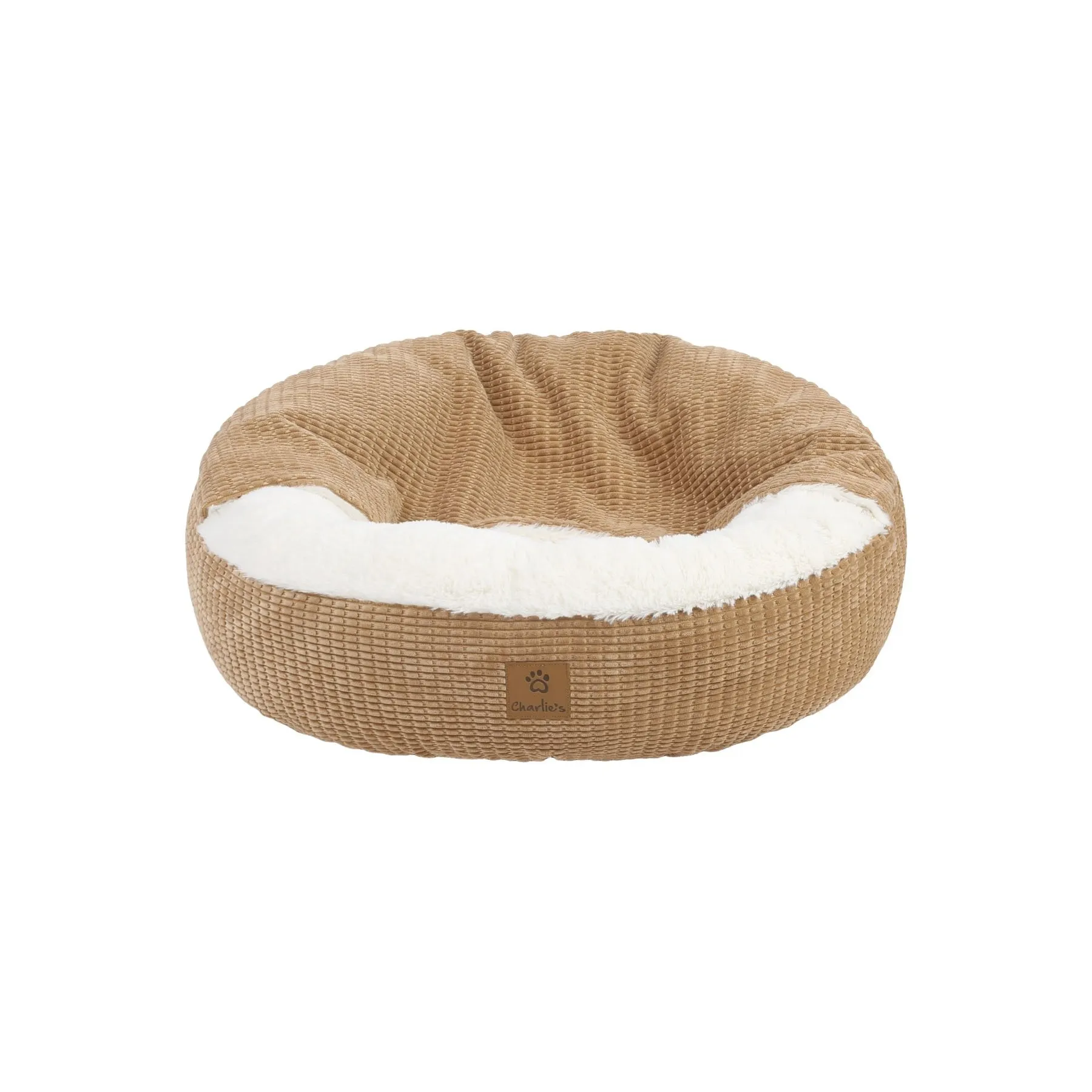 Charlie's Snookie Hooded Corduroy Calming Dog Bed Terracotta Medium