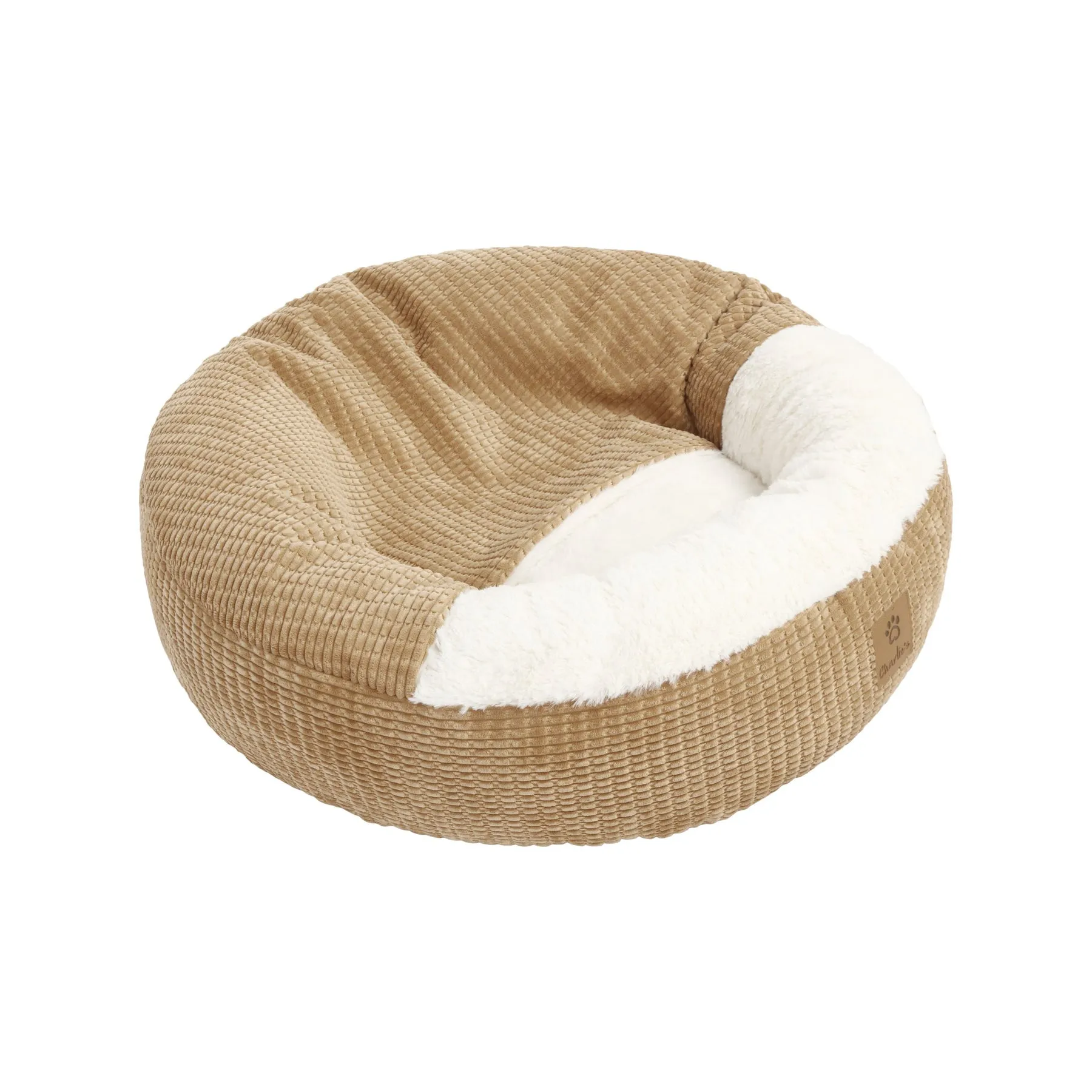 Charlie's Snookie Hooded Corduroy Calming Dog Bed Terracotta Medium