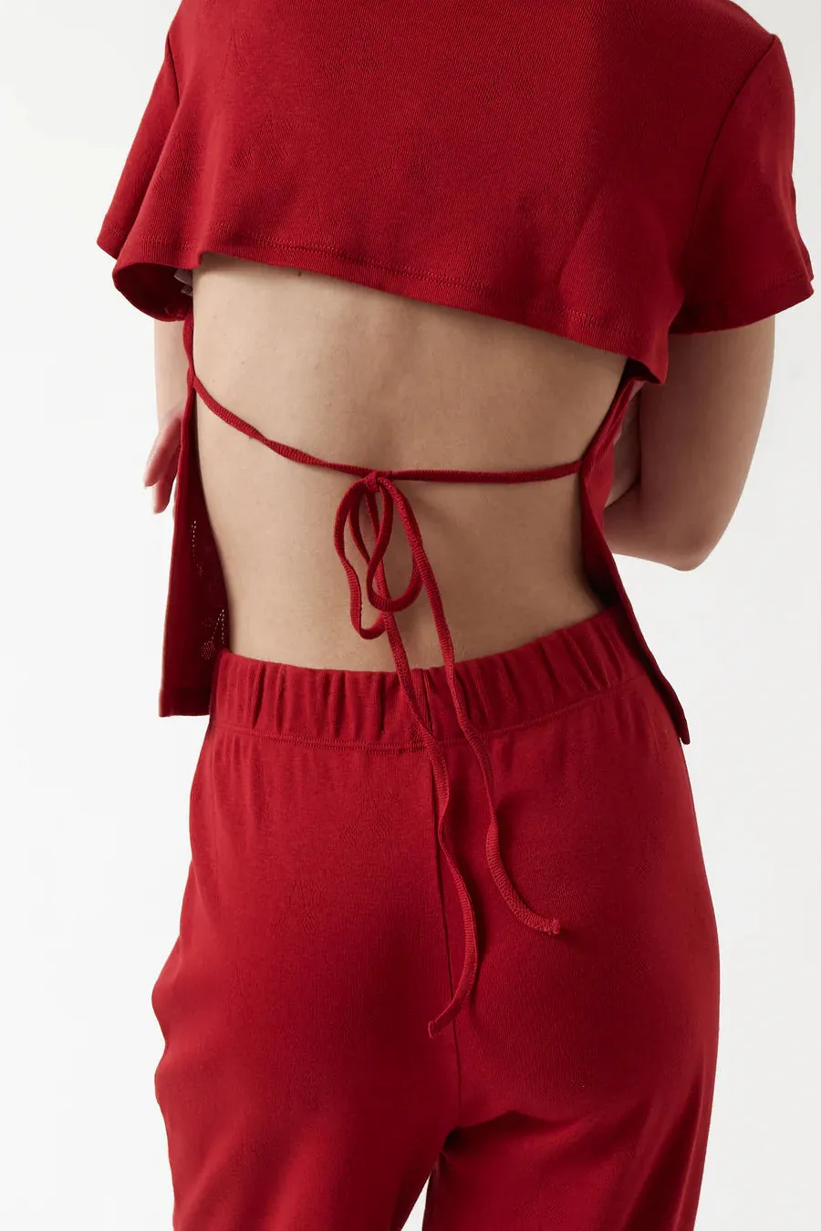 cherry pants in red