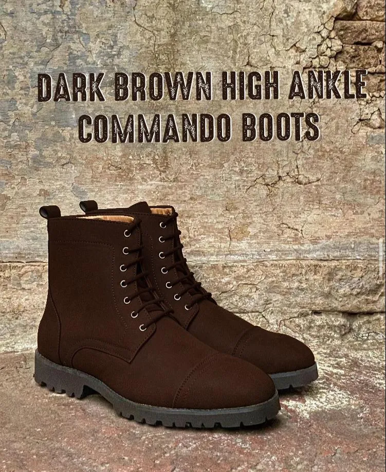 Dark Brown Suede High Ankle Commando Boots