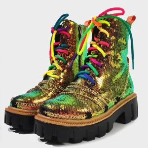 Dazzling Chains' Multi-Color Sequin Chunky Boots