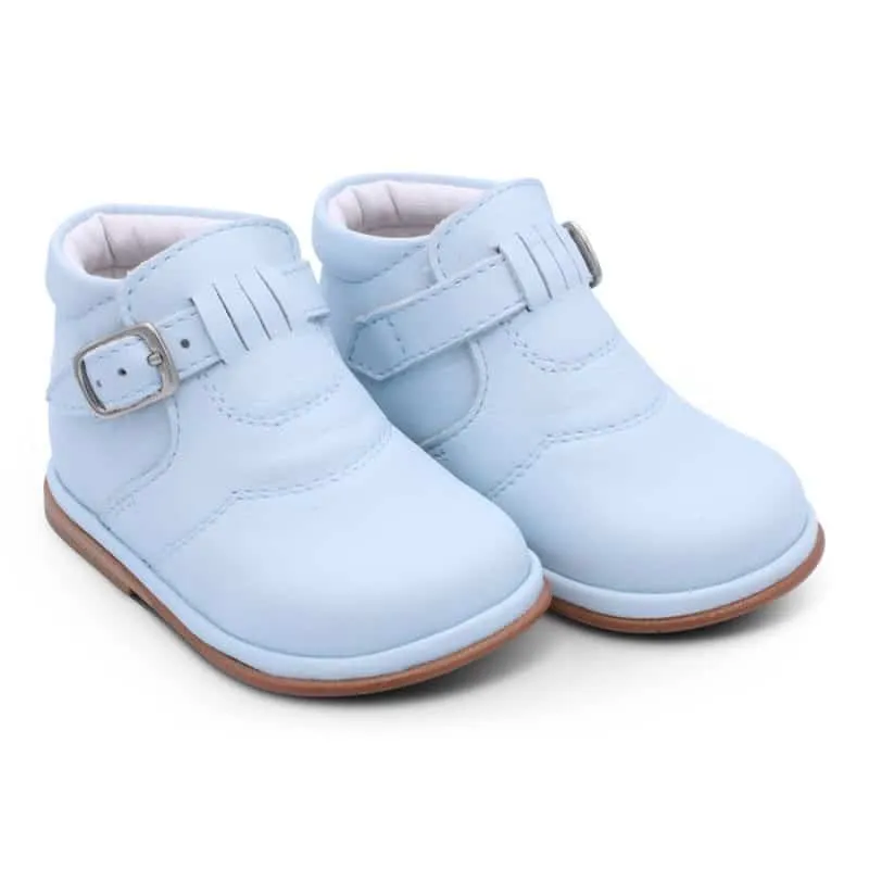 'Diego' Boys Pale Blue Leather Buckle Boots