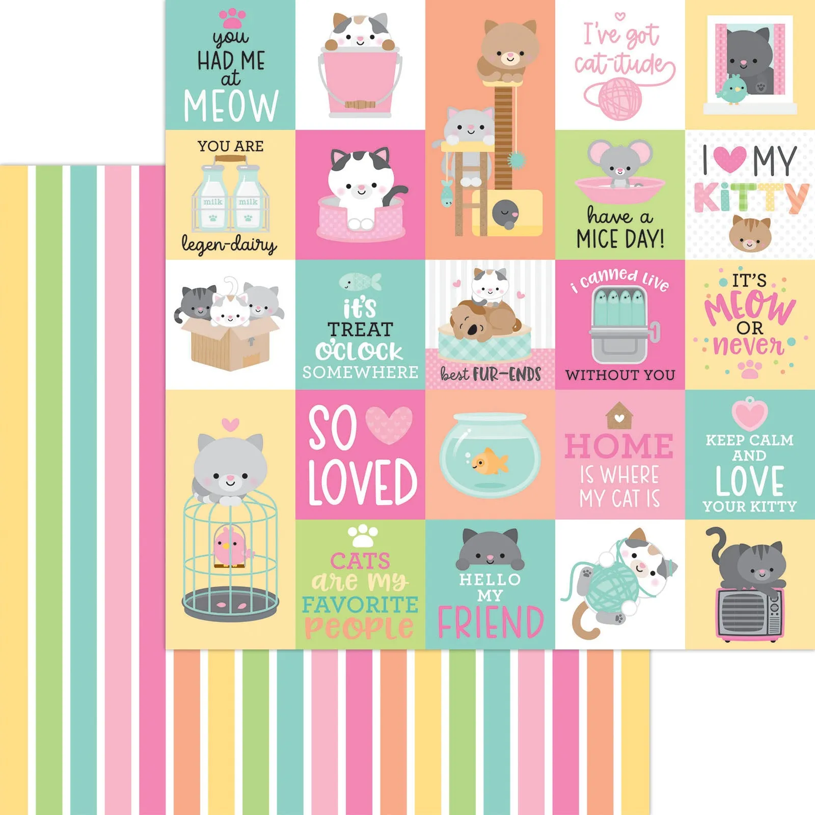Doodlebug - Pretty Kitty - 12x12 Single Sheets - Cat Nap / 7627