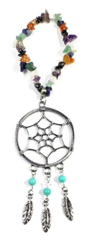 Dream Catcher Car Mirror Charm on Flexible Elastic Semi Precious Stone Strand