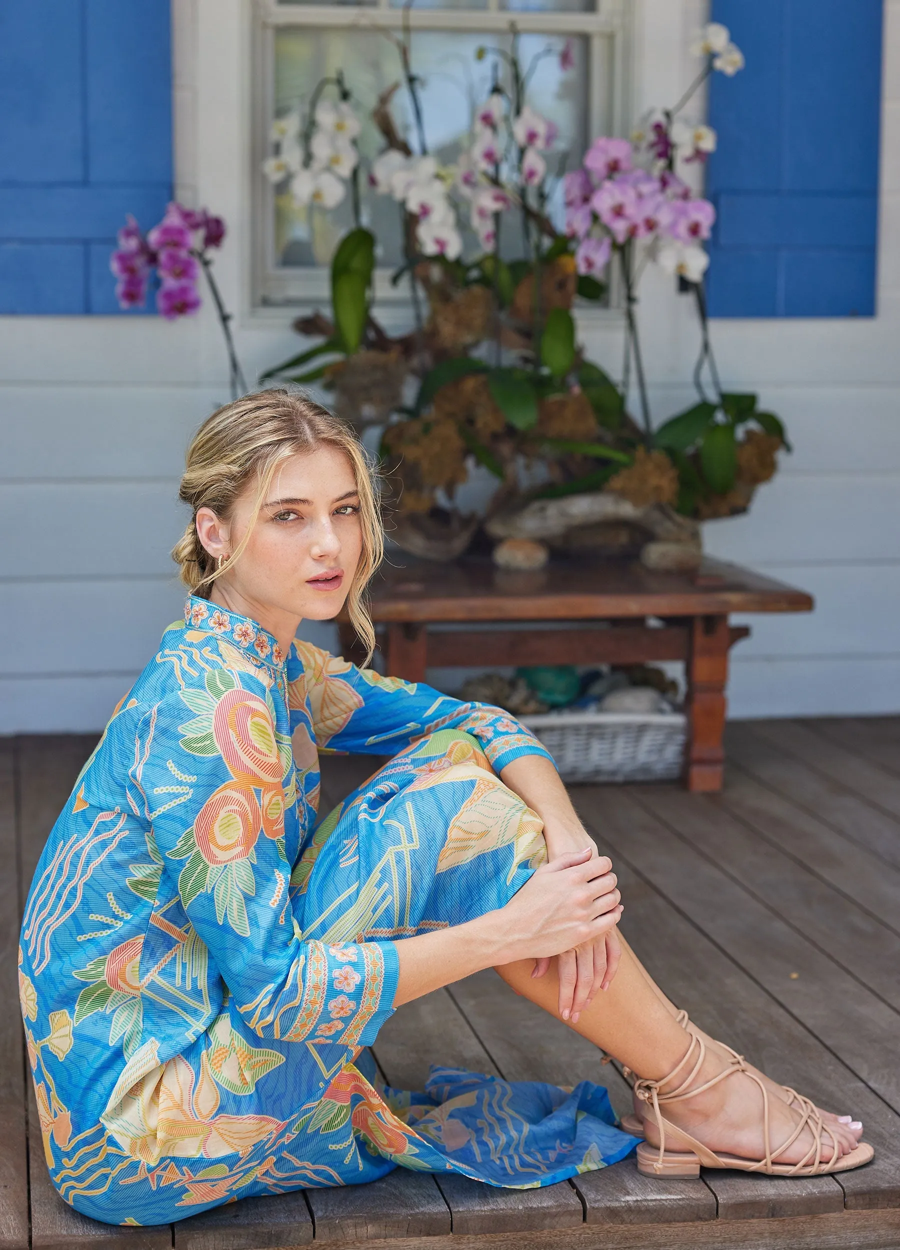 Elise Caftan in Bahama Print by Bella Tu