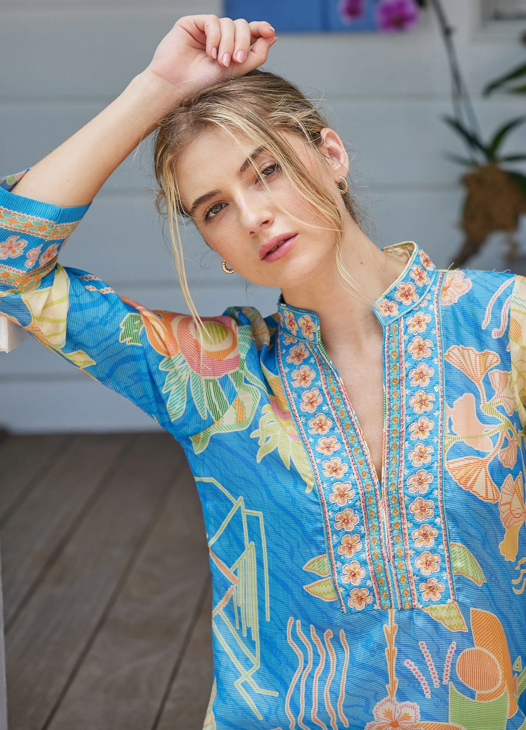 Elise Caftan in Bahama Print by Bella Tu