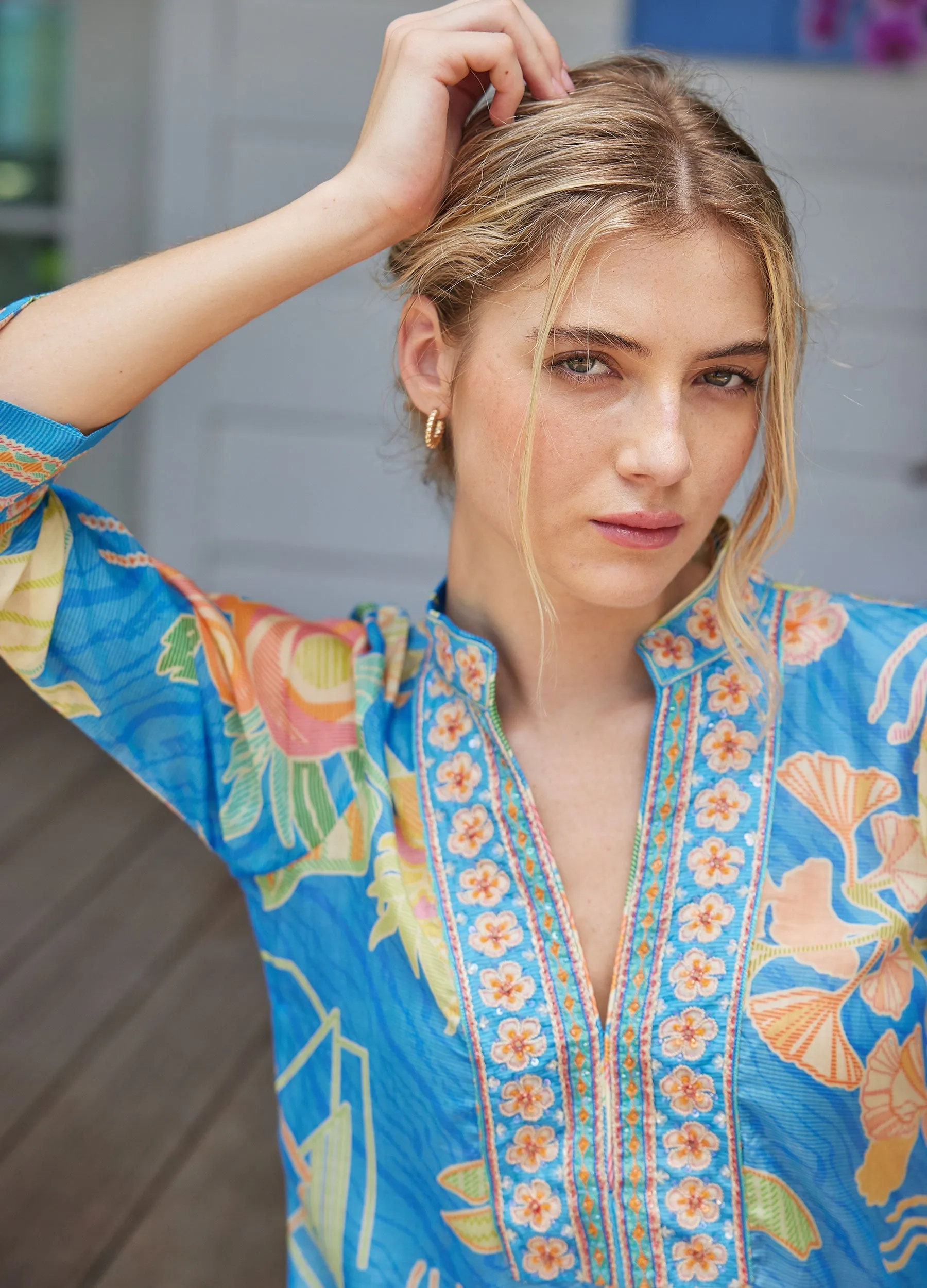 Elise Caftan in Bahama Print by Bella Tu