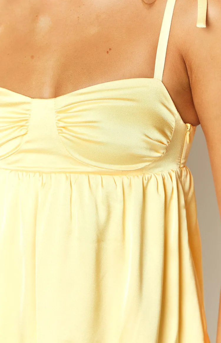 Eloisa Yellow Satin Mini Dress 