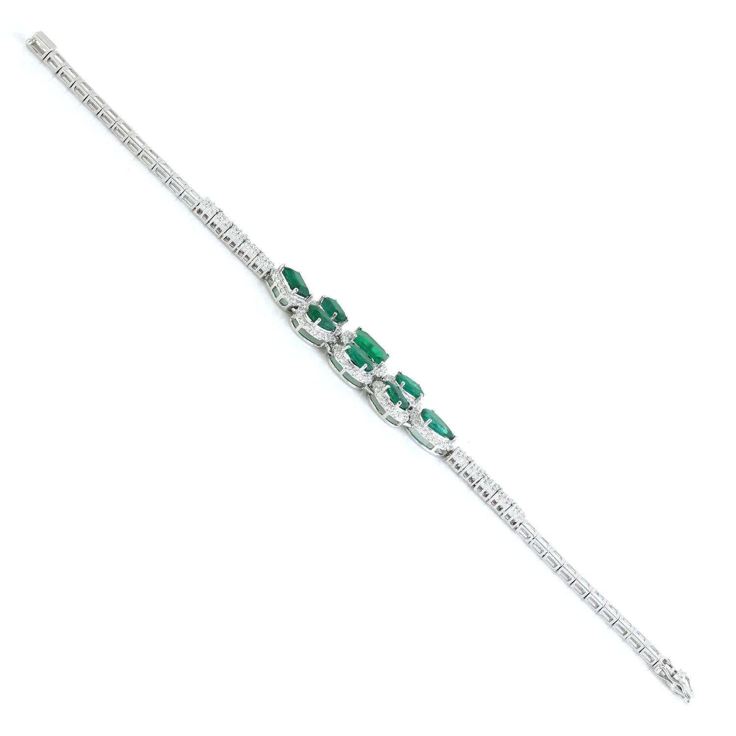 Emerald May Birthstone Pave Diamond Designer Fixed & Flexible Bracelet In White Gold