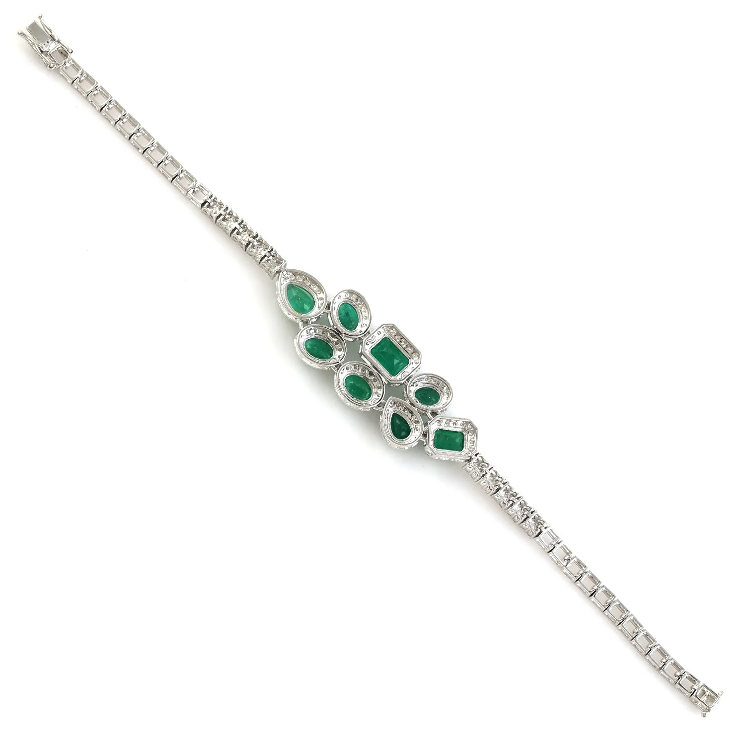 Emerald May Birthstone Pave Diamond Designer Fixed & Flexible Bracelet In White Gold