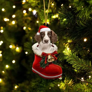 English Springer Spaniel (2)-1-In Santa Boot Christmas-Two Sided Ornament