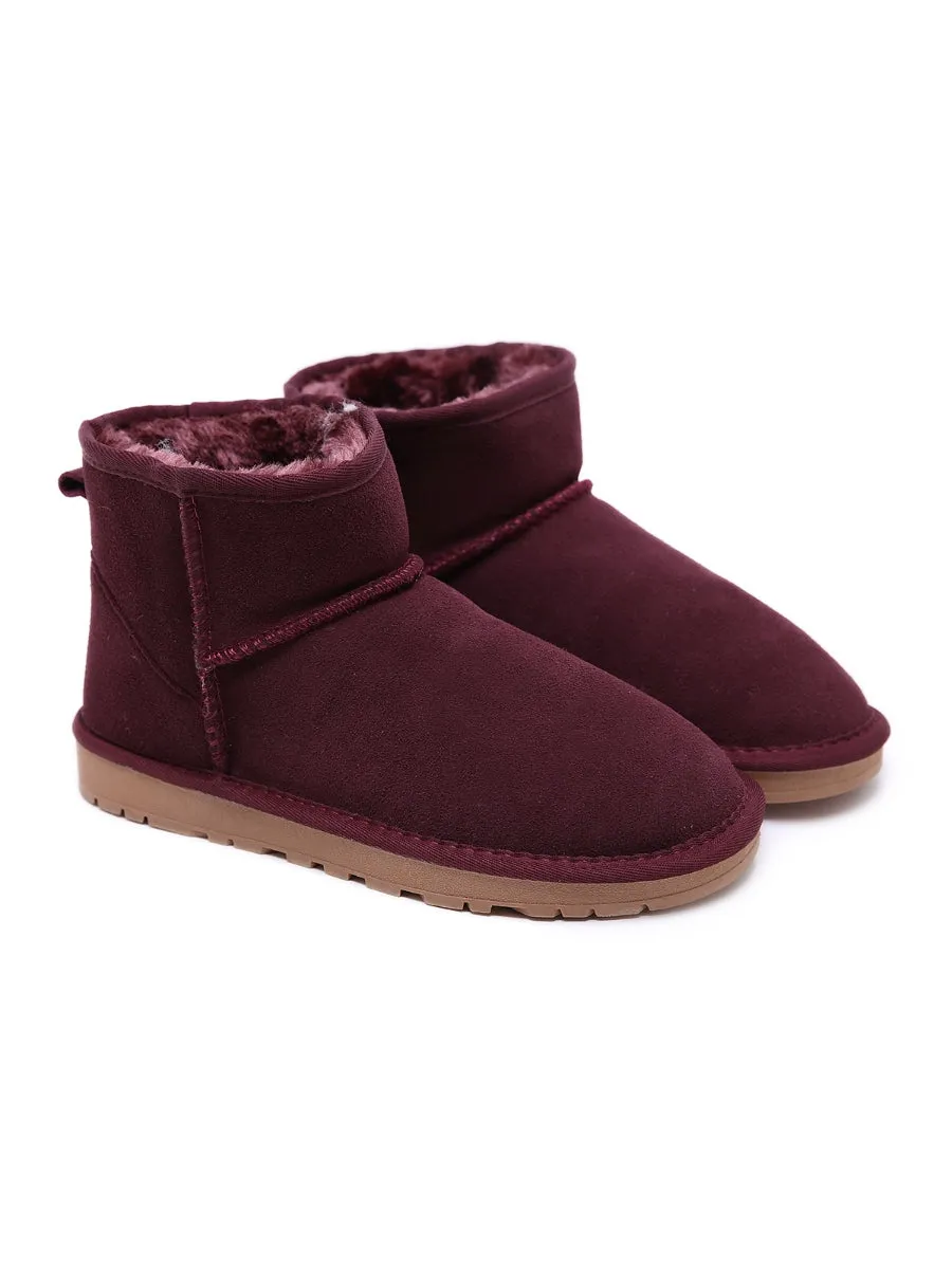 Faux Fur-Lined Genuine Suede Low Boot
