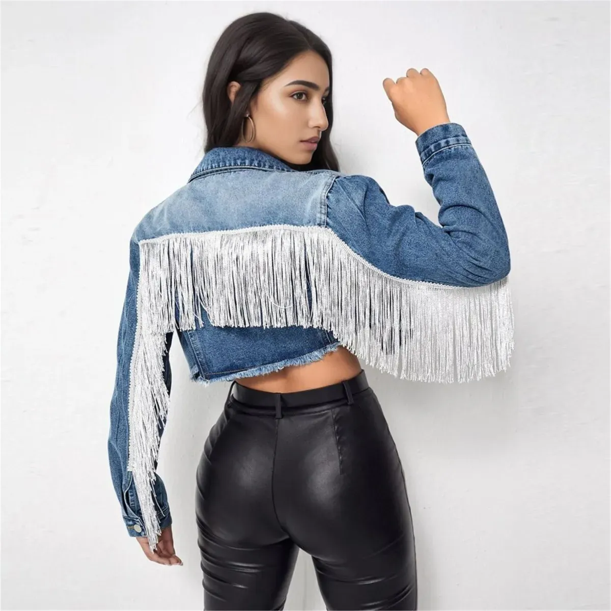 Feral Fringe Distressed Cropped Denim Jacket
