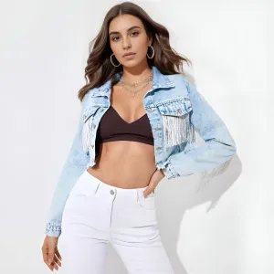 Feral Fringe Distressed Cropped Denim Jacket