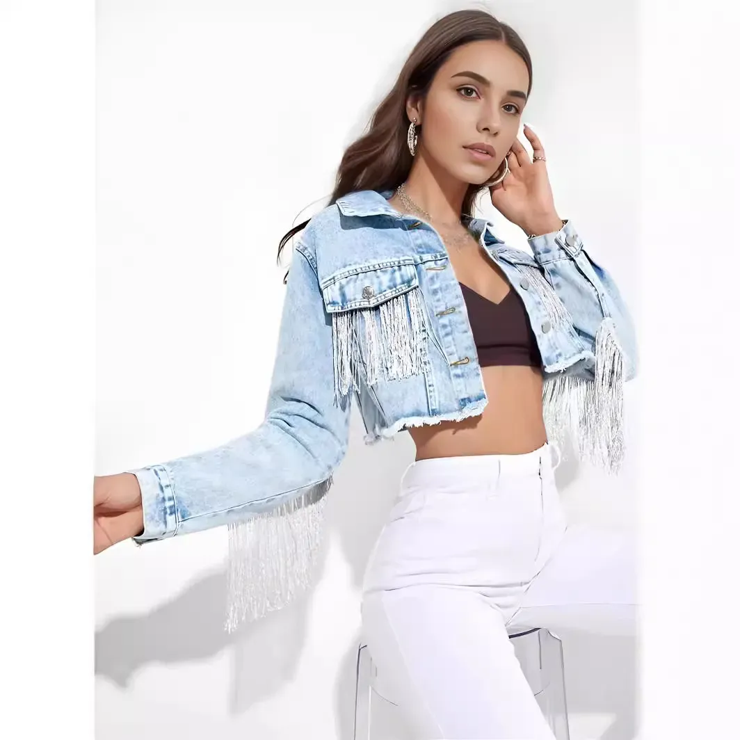 Feral Fringe Distressed Cropped Denim Jacket