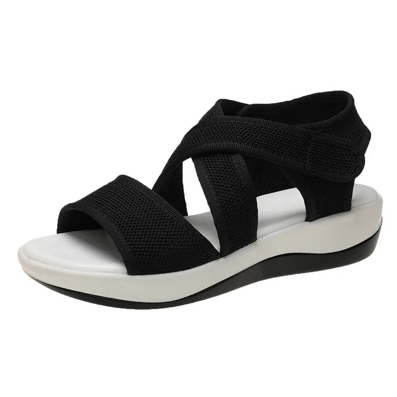 Fish Mouth Fly Woven Breathable Leisure Sports Wind Wedge Sandals