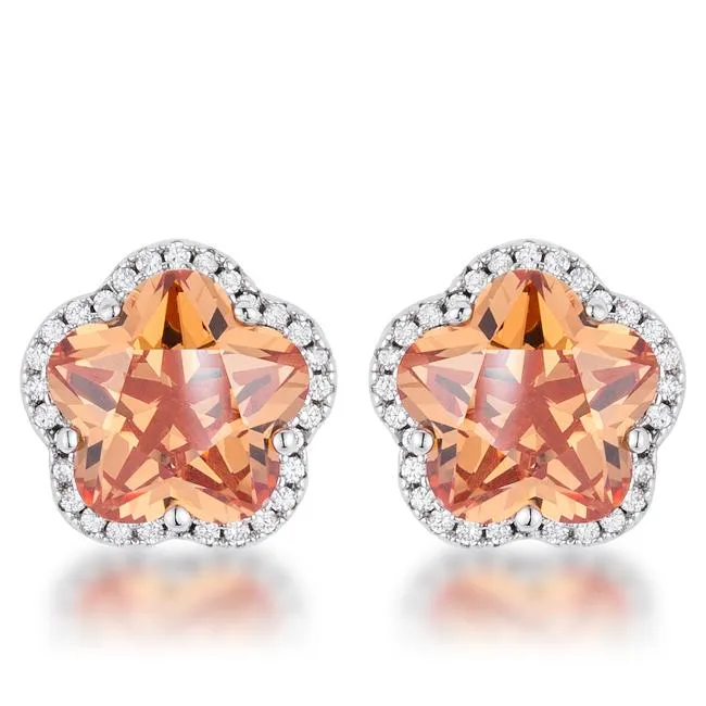 Floral Cut Champagne CZ Stud Earrings
