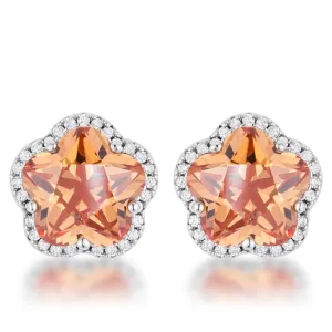 Floral Cut Champagne CZ Stud Earrings