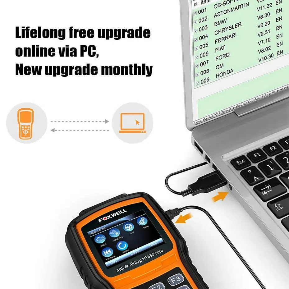 Foxwell NT630 Plus Diagnostic Scan Tool OBD2 ABS Airbag SRS SAS Crash Data Reset