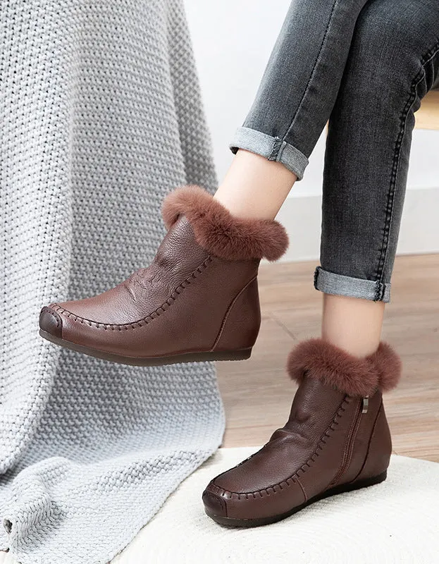 Fur Lining Retro Leather Winter Boots
