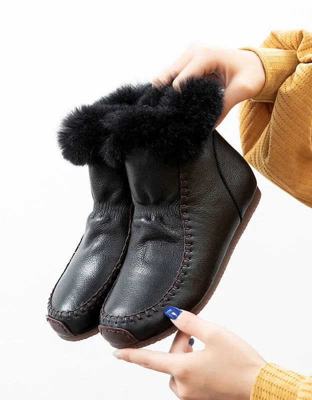 Fur Lining Retro Leather Winter Boots