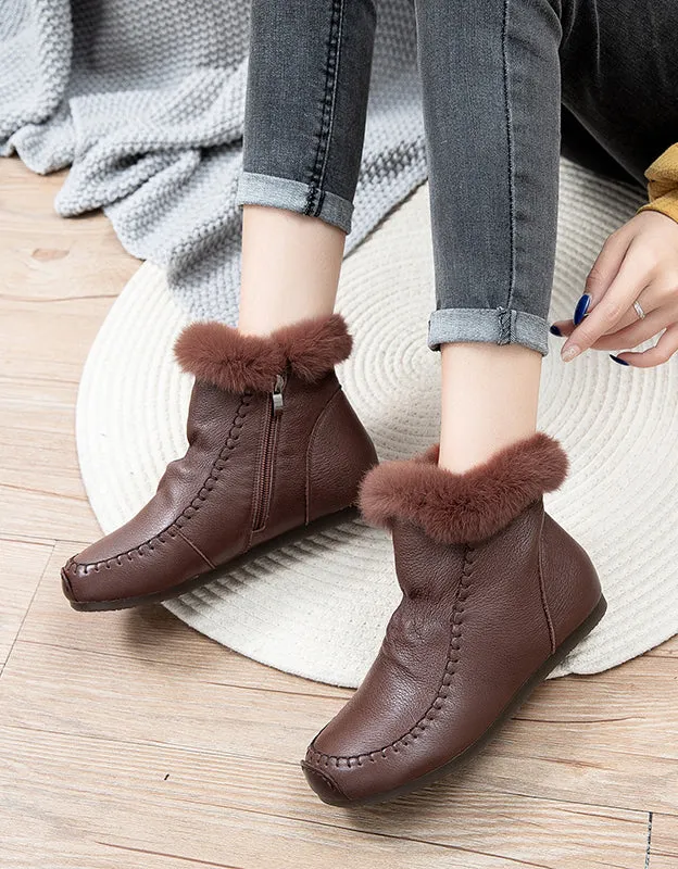 Fur Lining Retro Leather Winter Boots