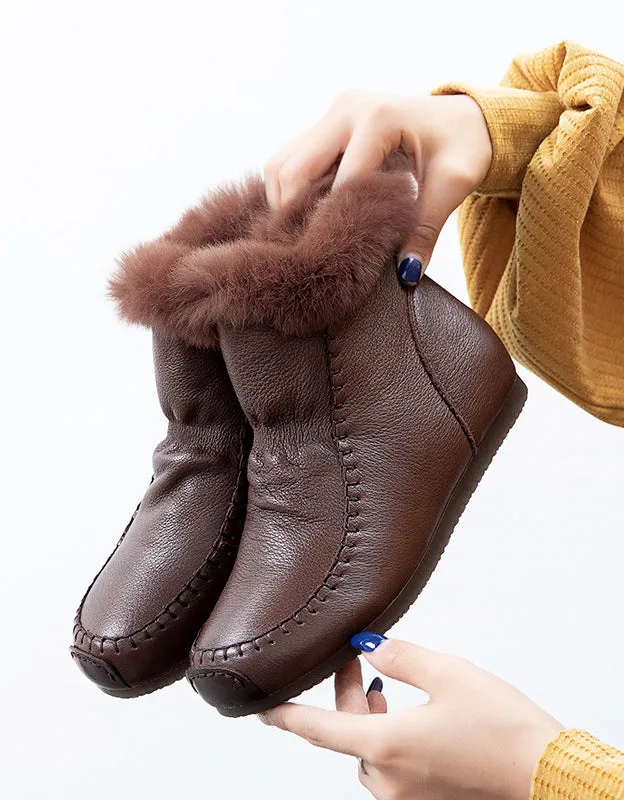 Fur Lining Retro Leather Winter Boots