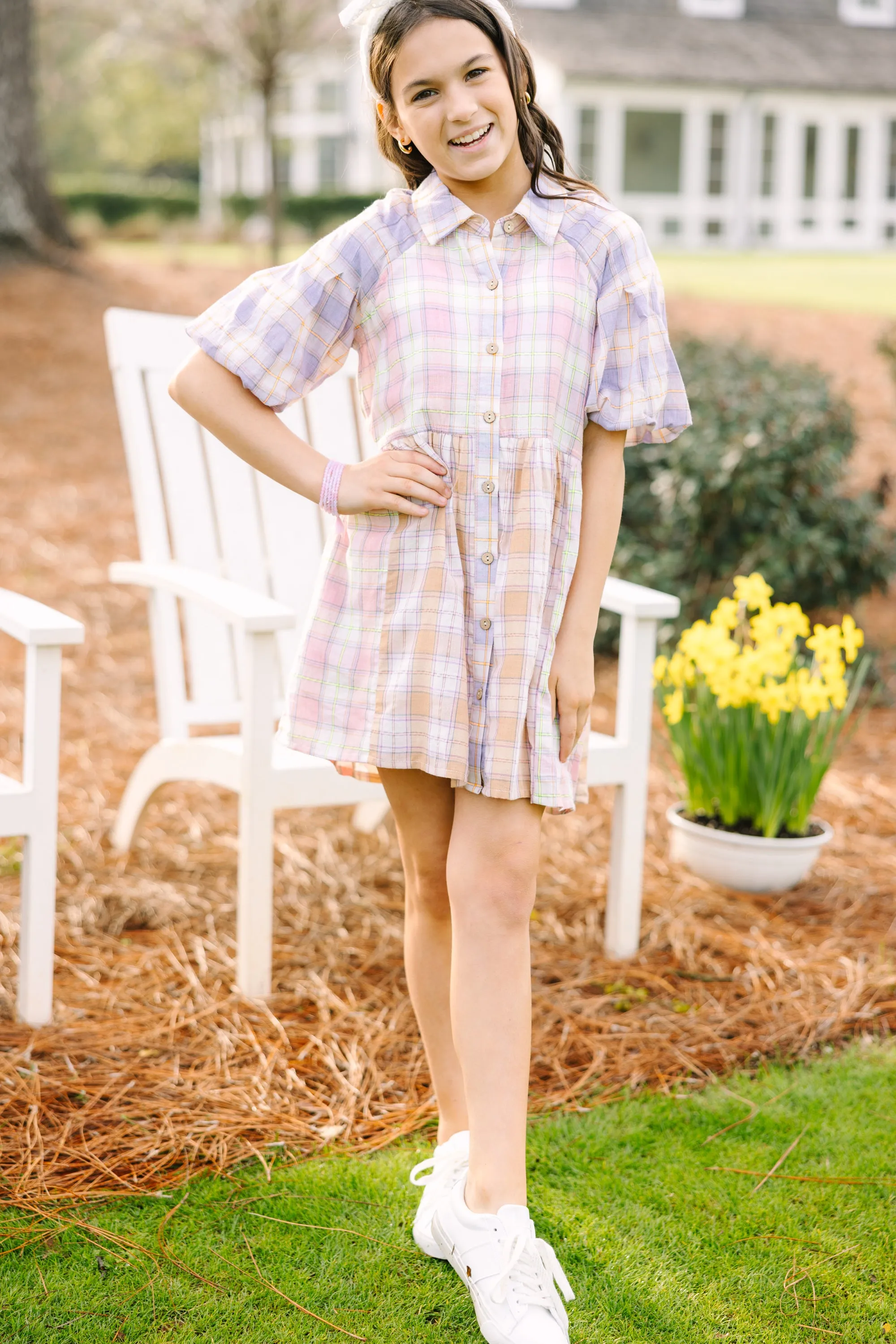 Girls: Happy Place Plaid Dress