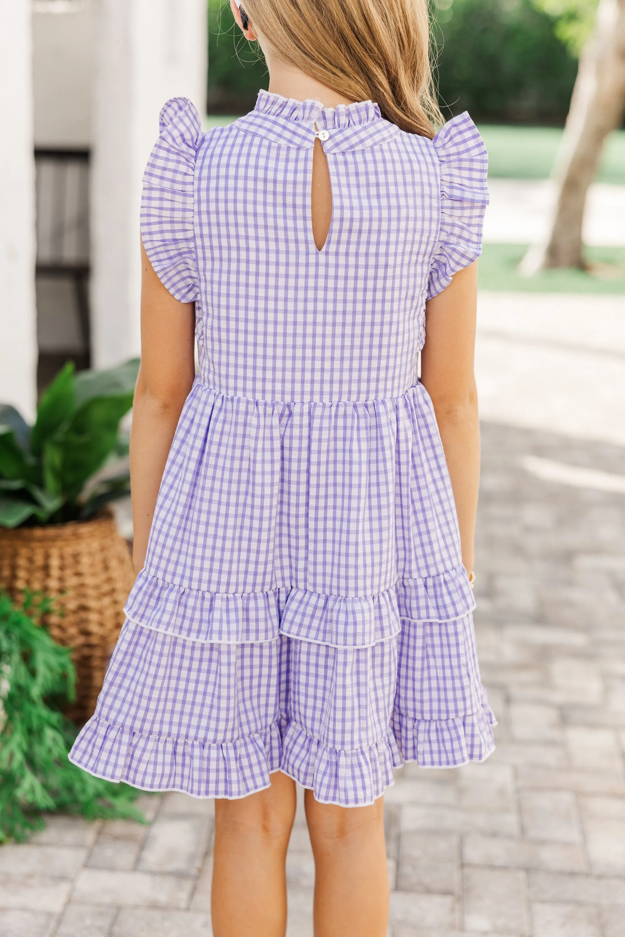 Girls: Kept Promises Lavender Gingham Babydoll Dress