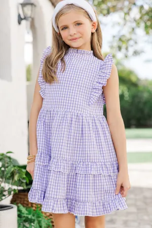 Girls: Kept Promises Lavender Gingham Babydoll Dress