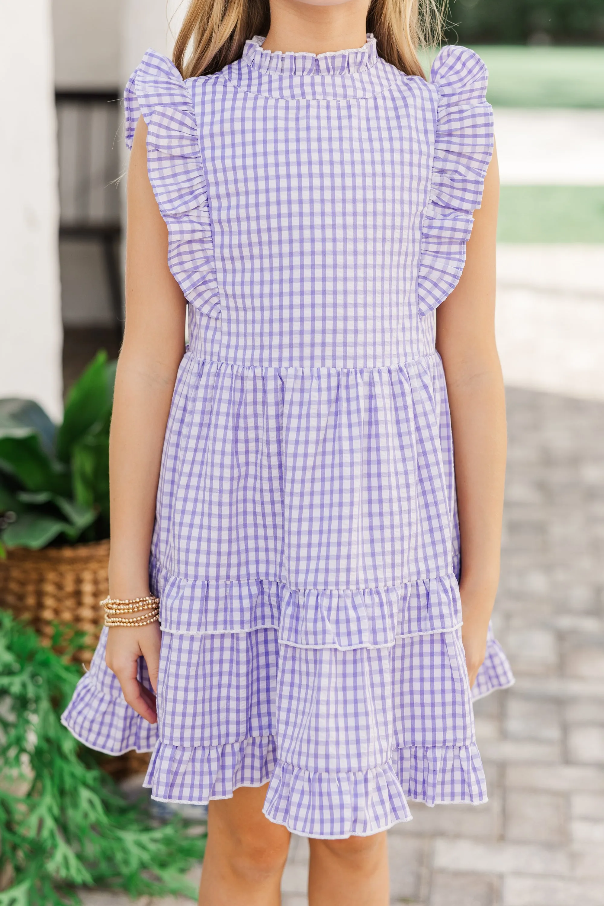 Girls: Kept Promises Lavender Gingham Babydoll Dress