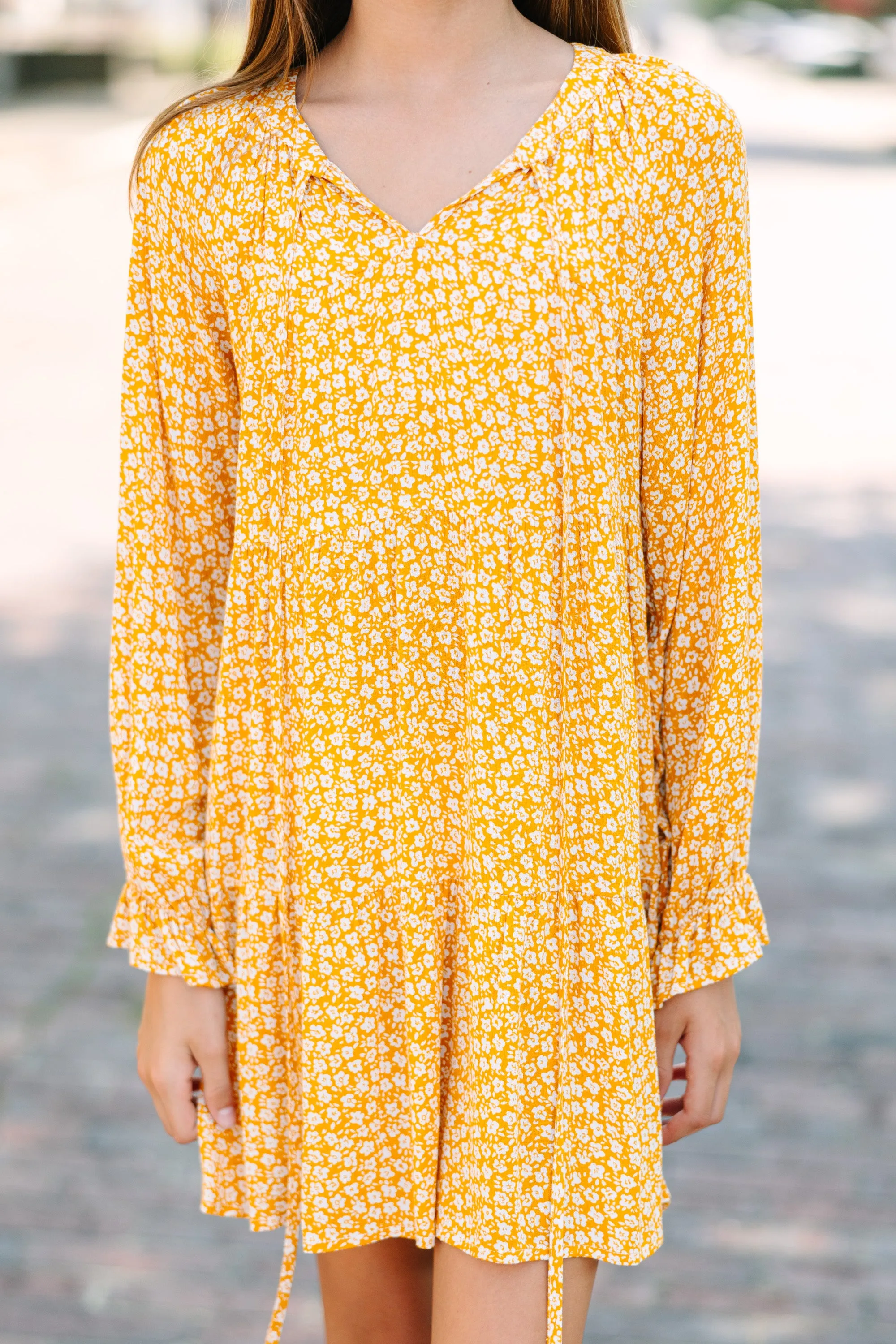 Girls: Let's Get Going Yellow Ditsy Floral Dress