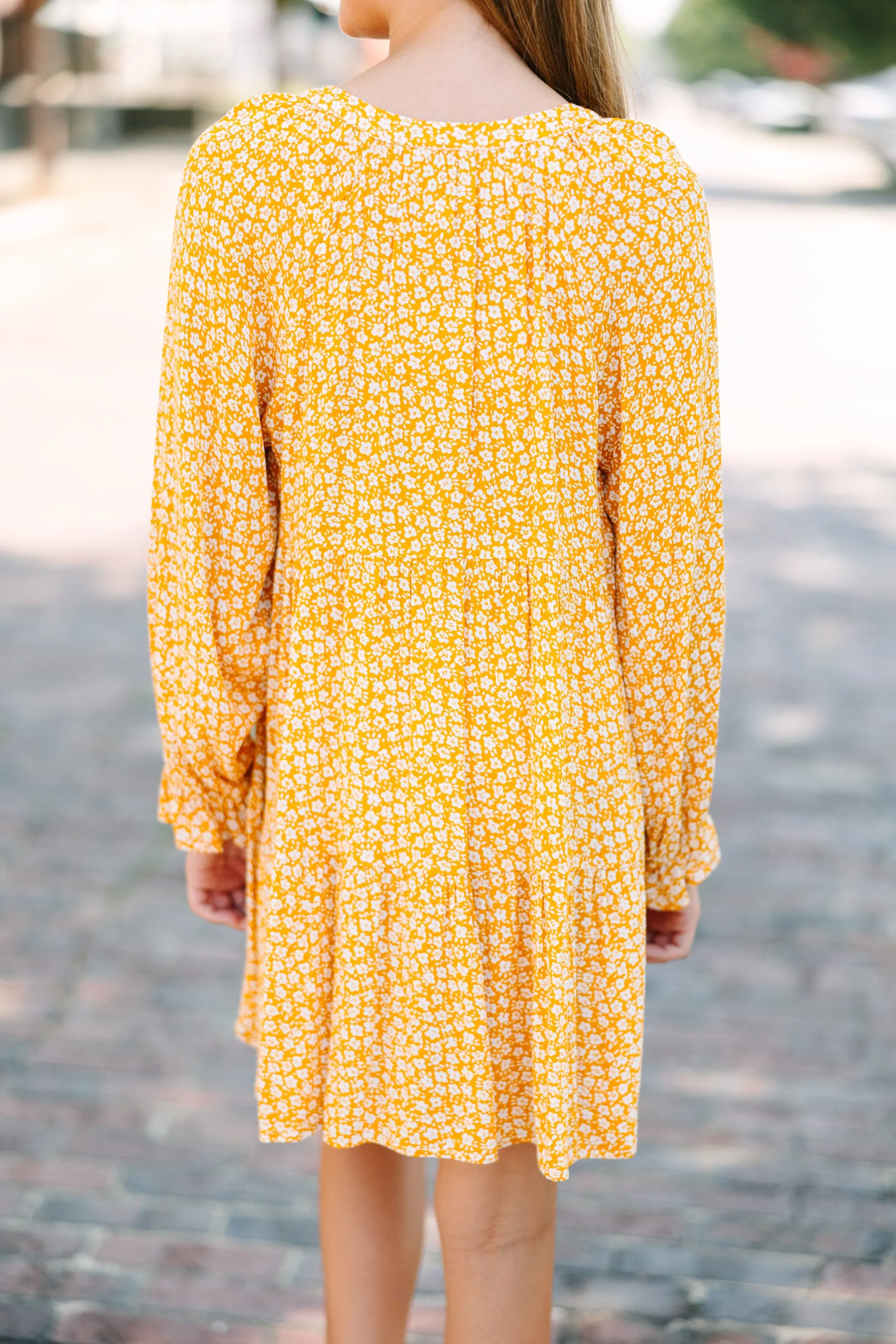 Girls: Let's Get Going Yellow Ditsy Floral Dress