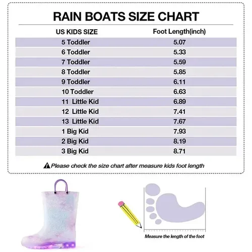 Girls Light Rain Boots Light Up Purple Glitter Kids Shoes - KKOMFORME