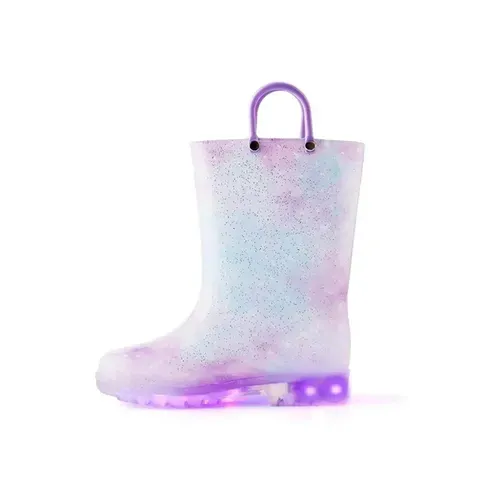 Girls Light Rain Boots Light Up Purple Glitter Kids Shoes - KKOMFORME