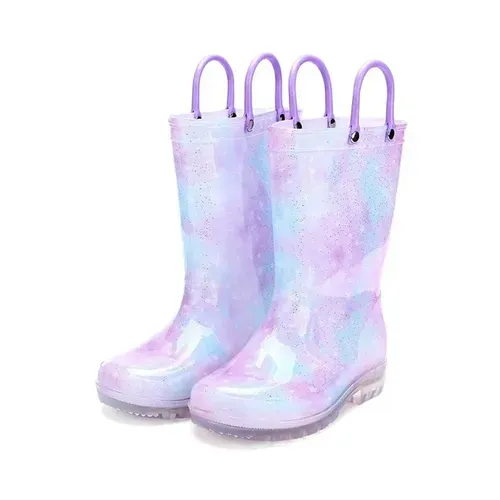 Girls Light Rain Boots Light Up Purple Glitter Kids Shoes - KKOMFORME