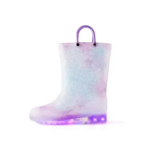 Girls Light Rain Boots Light Up Purple Glitter Kids Shoes - KKOMFORME