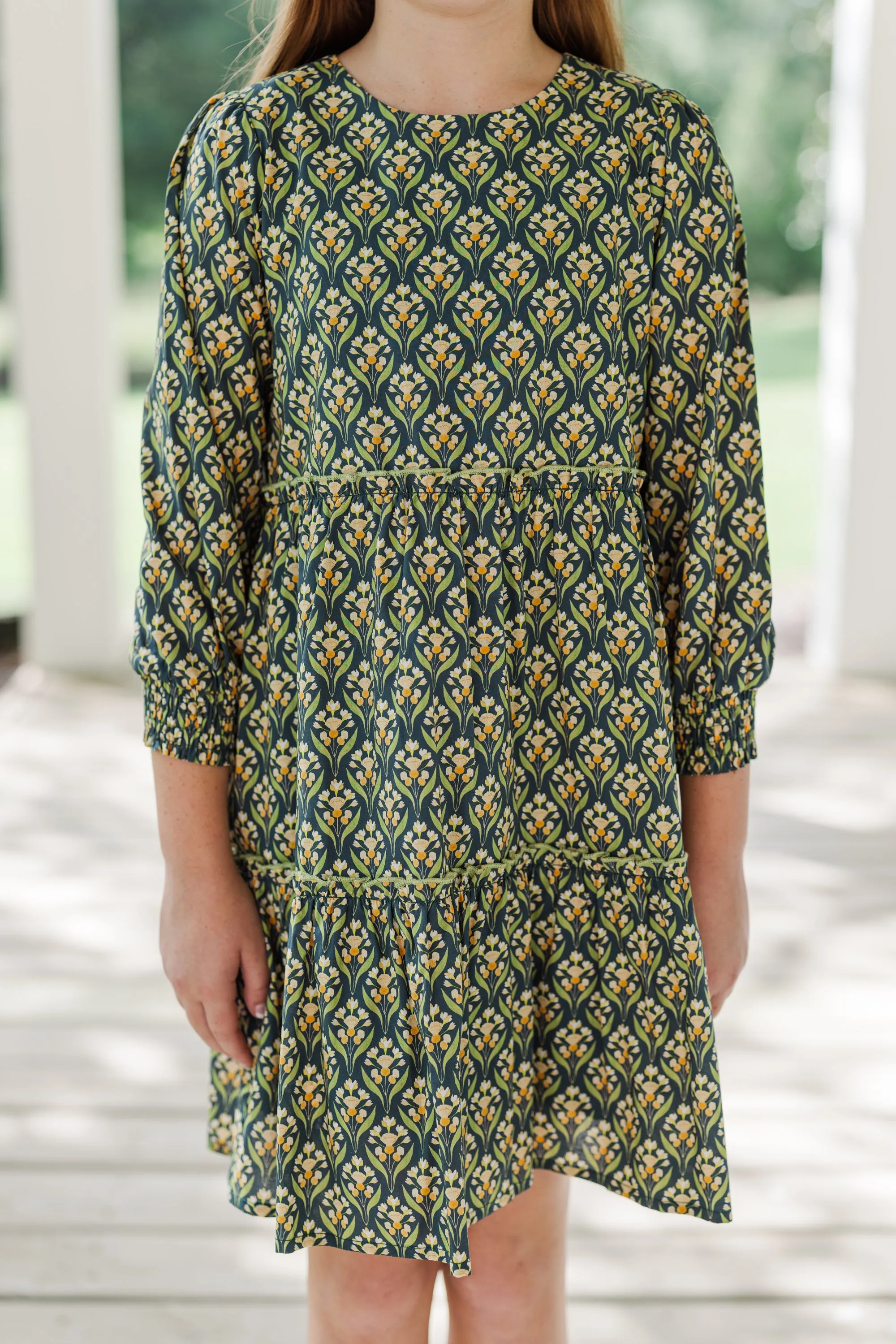 Girls: On This Day Navy Blue Medallion Print Dress