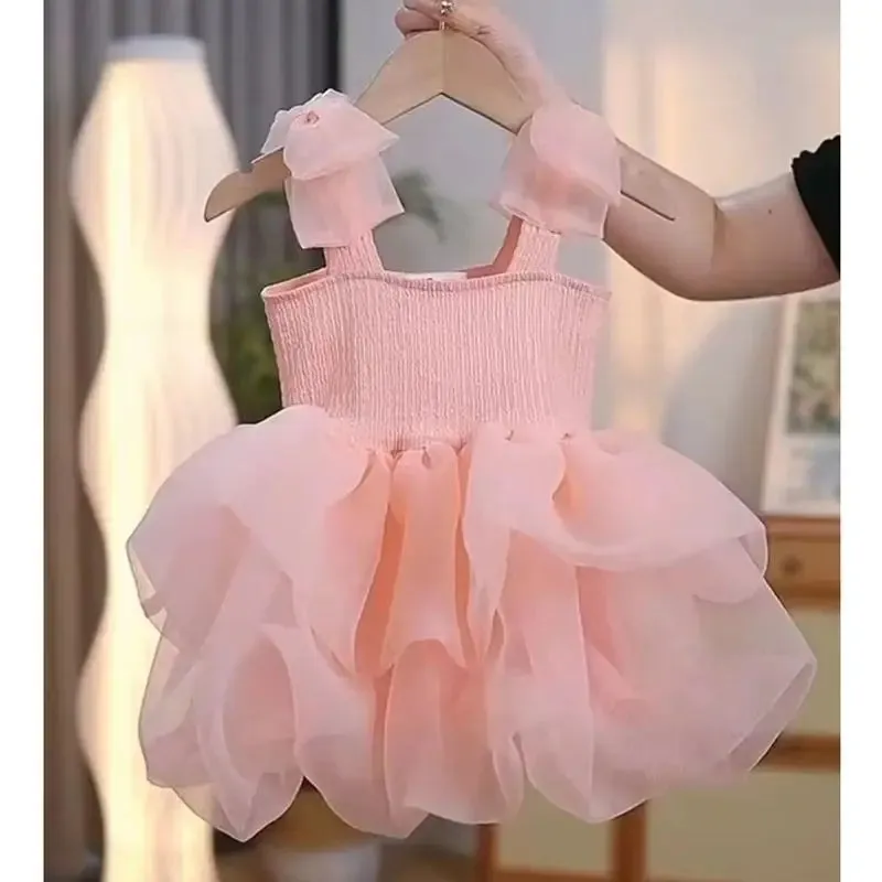 Girls’ Summer Fluffy Sling Princess Dress