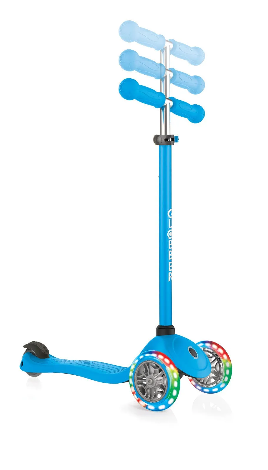 Globber Primo 3 Wheel Scooter With Lights & Ano T-bar Various Colours