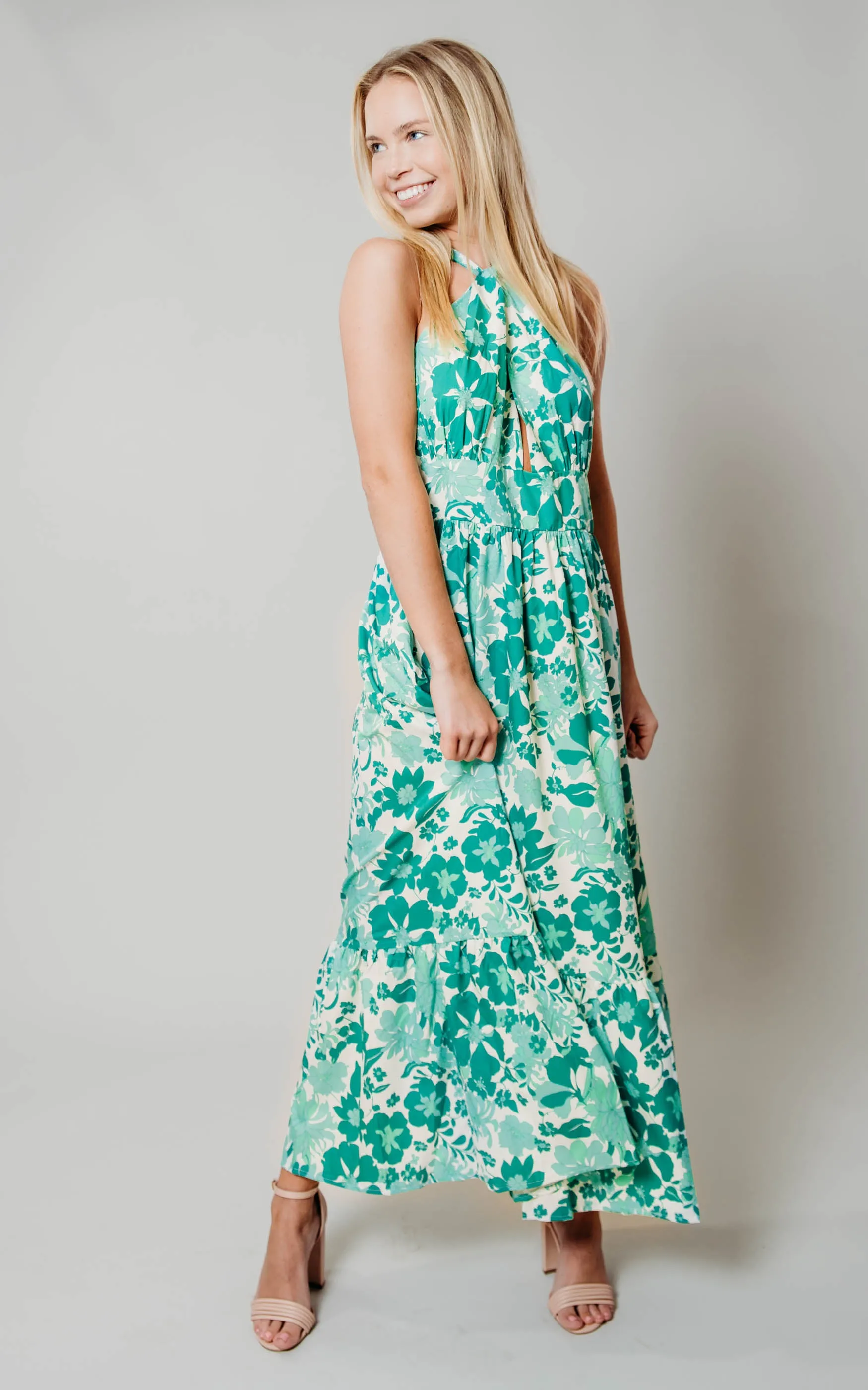 Gorgeous Green Floral Halter Dress - Final Sale