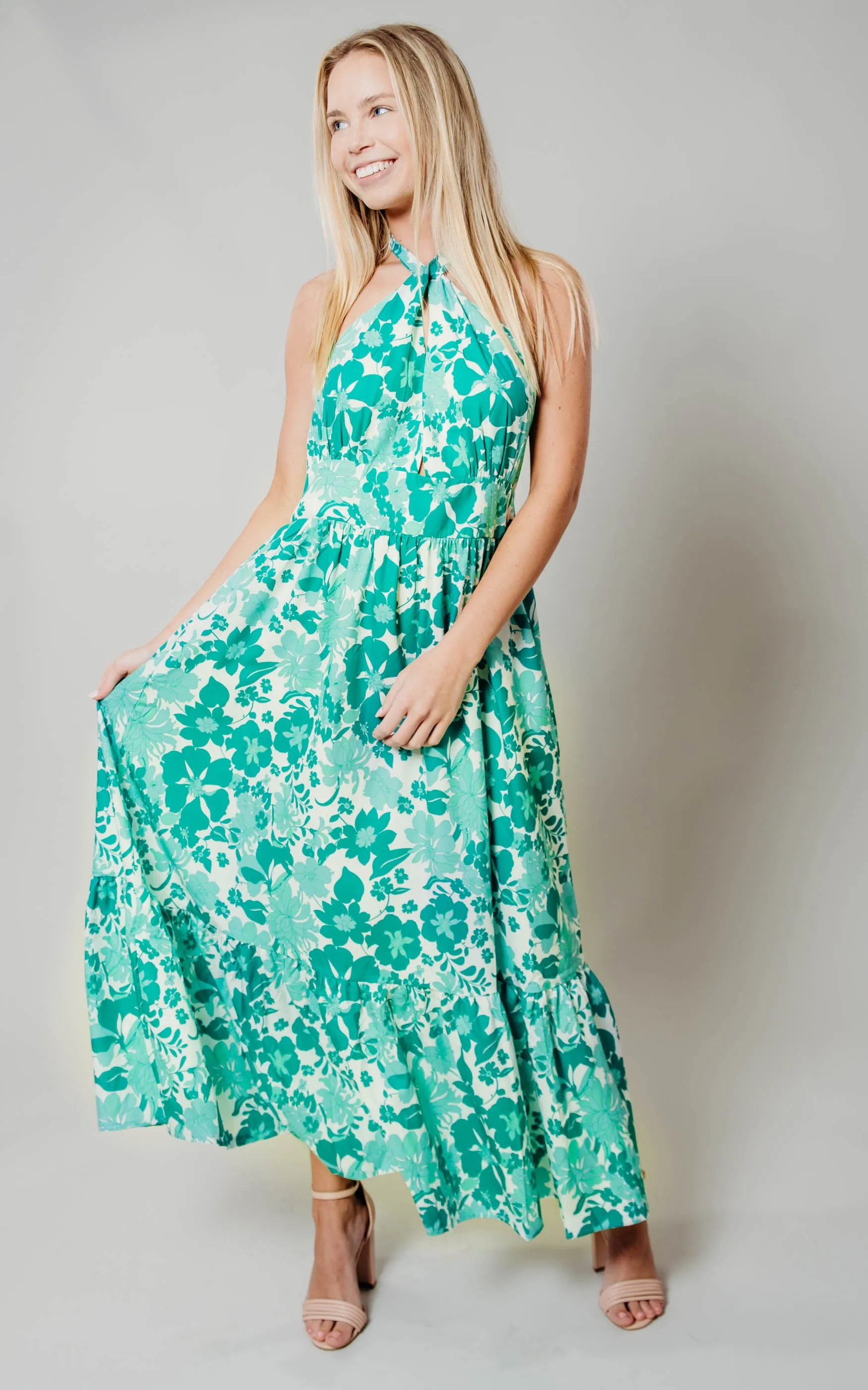 Gorgeous Green Floral Halter Dress - Final Sale