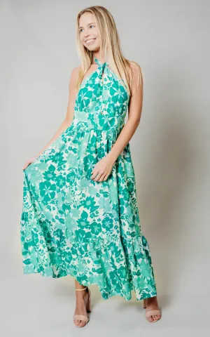 Gorgeous Green Floral Halter Dress - Final Sale