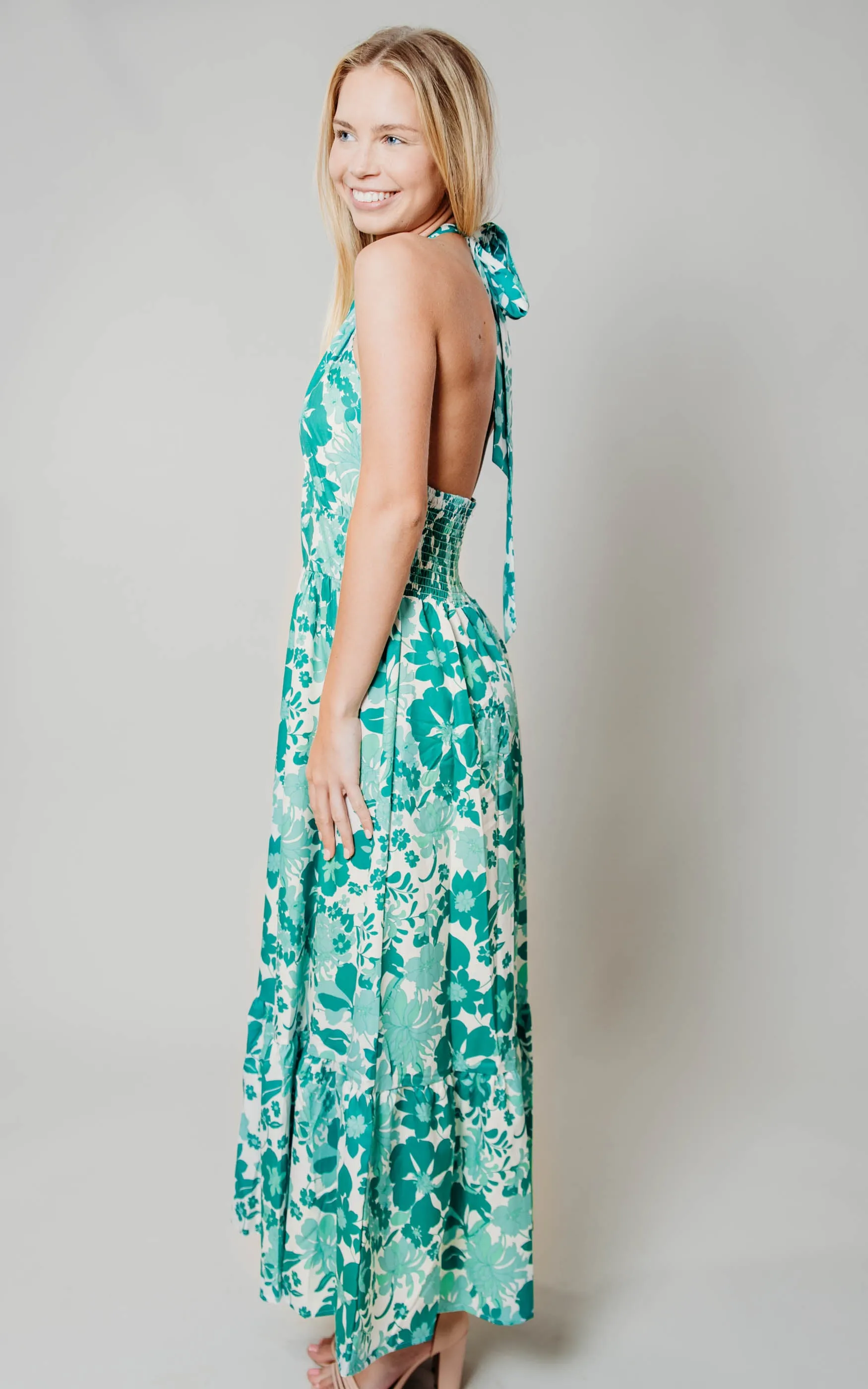 Gorgeous Green Floral Halter Dress - Final Sale