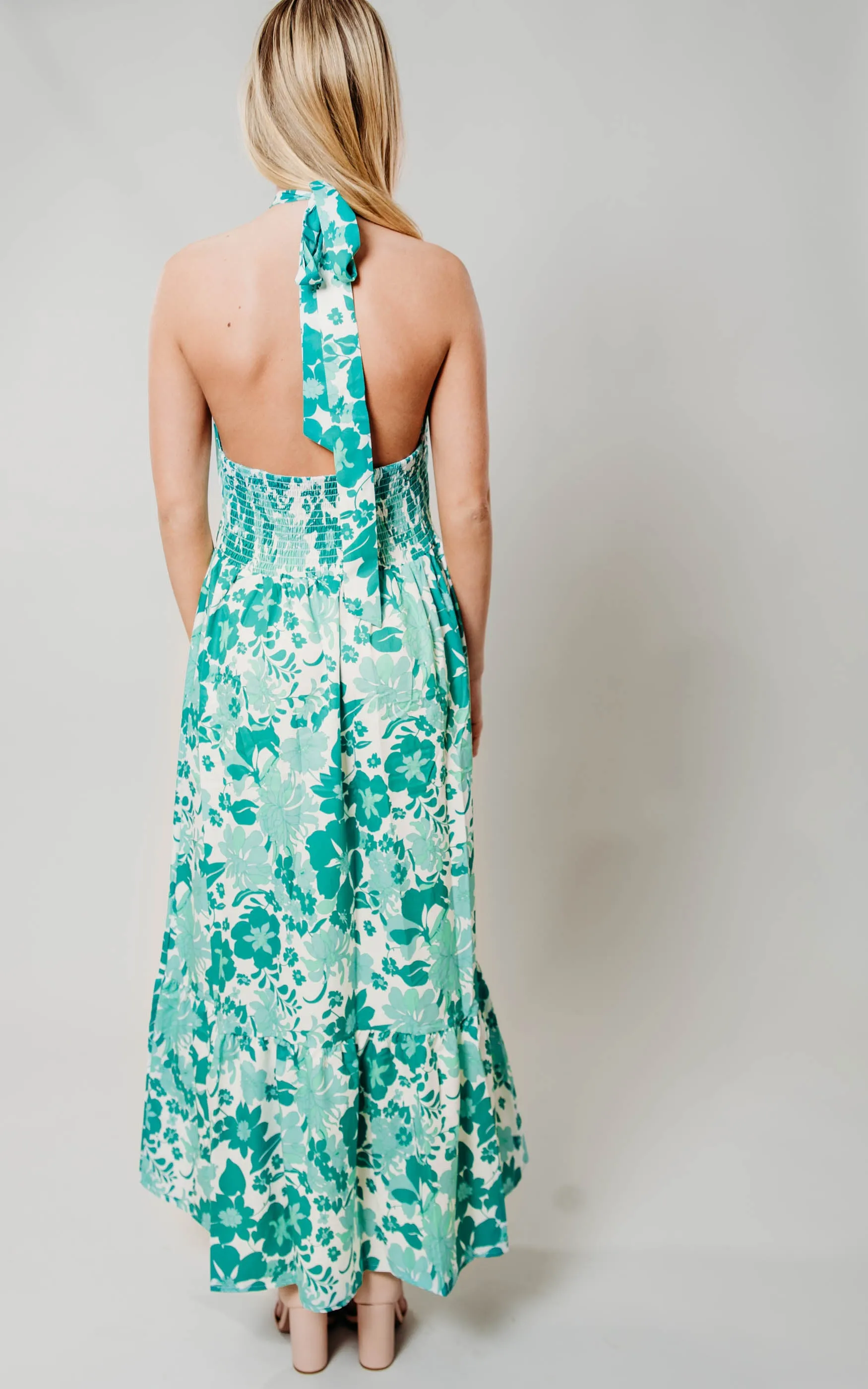 Gorgeous Green Floral Halter Dress - Final Sale